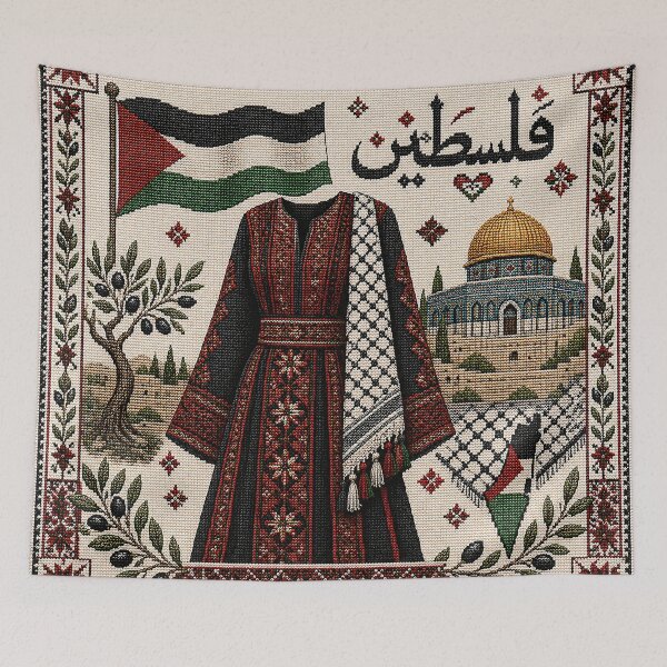 Item preview, Traditional Palestinian Thobe and Keffiyeh Tatreez Art designed and sold by BrainCurves.