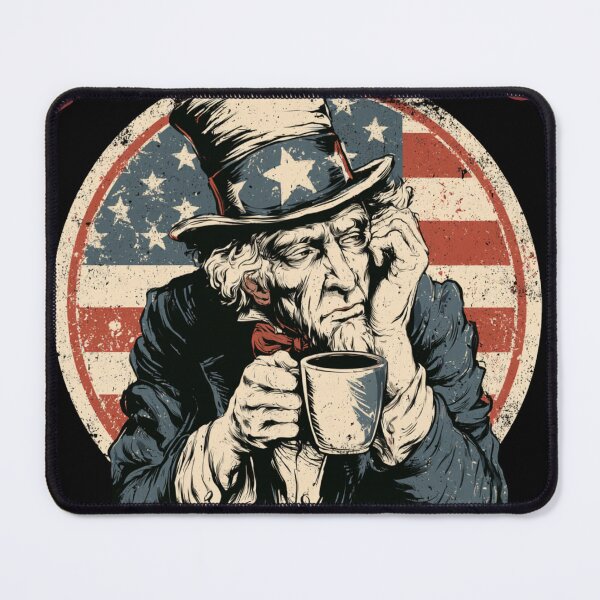 Item preview, Red White & Really Not Feeling It Funny Tired Uncle Sam Coffee Vintage T-Shirt designed and sold by VectorForge.
