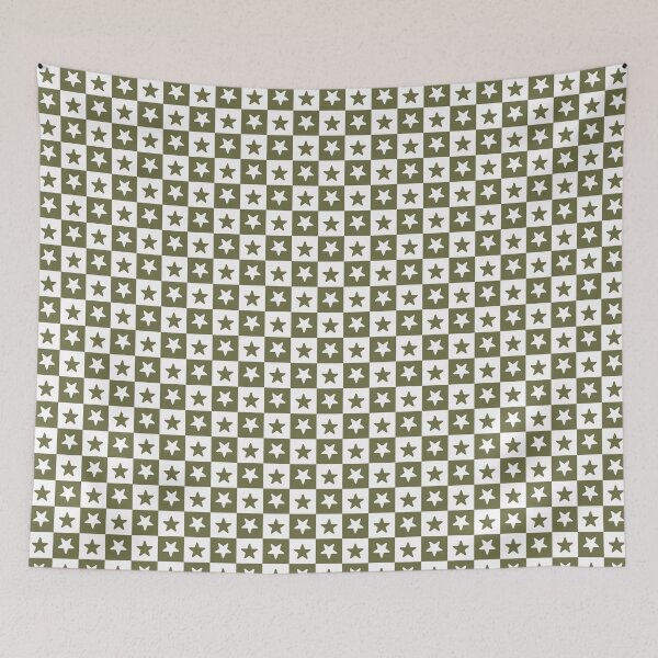 Item preview, White and Olive checkered stars designed and sold by pattern-archive.