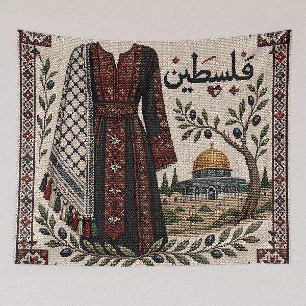 Item preview, Palestinian Heritage Thobe Flag and Map Tatreez Design designed and sold by BrainCurves.