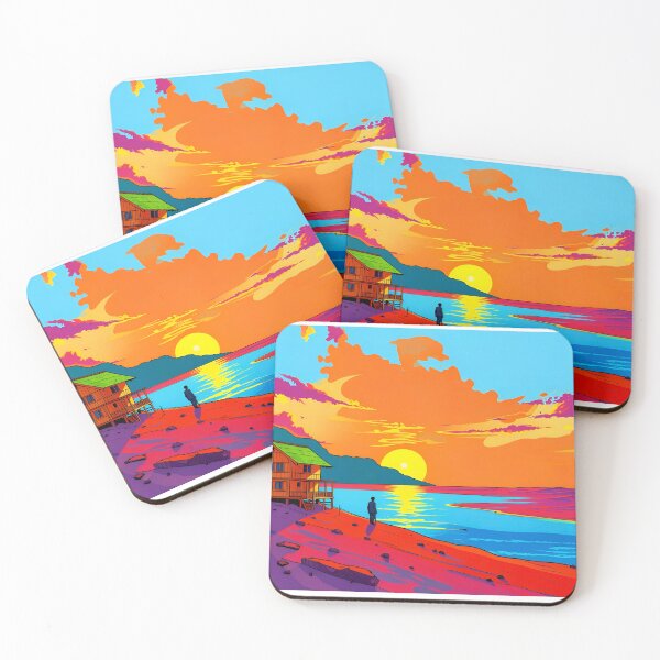 Item preview, Sunset Serenity: Retro Anime Landscape with Lakeside Cabin designed and sold by Daniela`s shop.