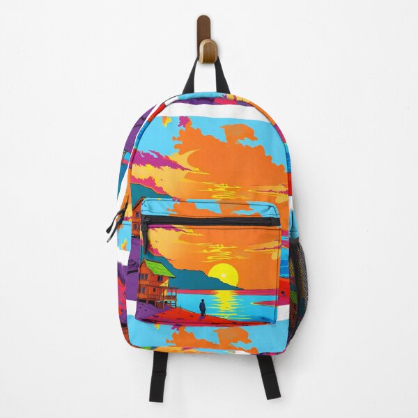 Item preview, Sunset Serenity: Retro Anime Landscape with Lakeside Cabin designed and sold by Daniela`s shop.