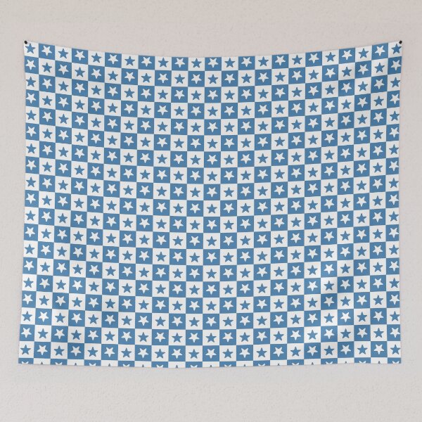 Item preview, White and Steel Blue checkered stars designed and sold by pattern-archive.