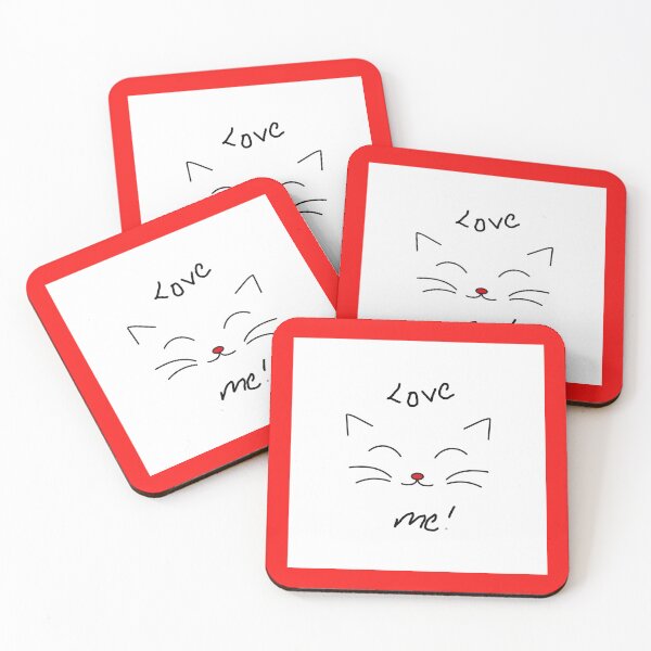 Item preview, Cute + Elegant Cat Face Love me words line art with a red nose  designed and sold by wallartofmio.
