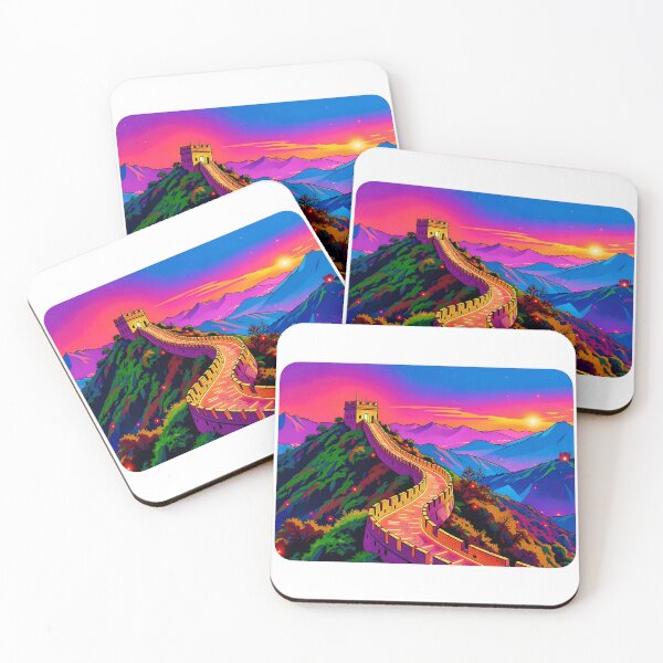 Item preview, Great Wall of China Synthwave Sunset Art designed and sold by Daniela`s shop.
