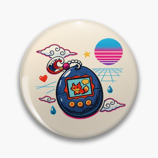 Item preview, Neon Retro Synthwave Ukiyo‑E Tamagotchi Homage designed and sold by KungPowUnicorn.