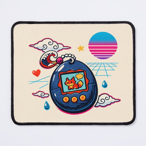 Item preview, Neon Retro Synthwave Ukiyo‑E Tamagotchi Homage designed and sold by KungPowUnicorn.