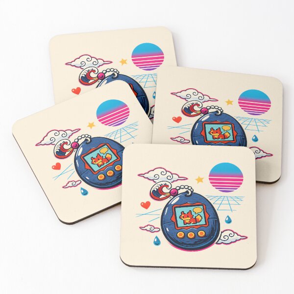 Item preview, Neon Retro Synthwave Ukiyo‑E Tamagotchi Homage designed and sold by KungPowUnicorn.