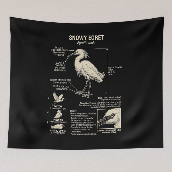 Item preview, Snowy Egret Scientific Anatomy Ornithology Animal Lover designed and sold by Kimberley King Art  King Art.
