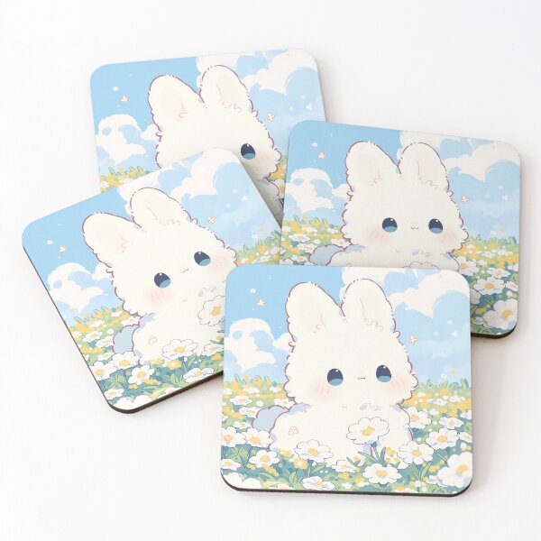 Item preview, Kawaii White Bunny in Daisy Meadow designed and sold by AshiraCreations.