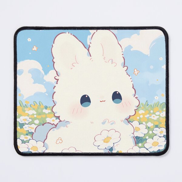 Item preview, Kawaii White Bunny in Daisy Meadow designed and sold by AshiraCreations.