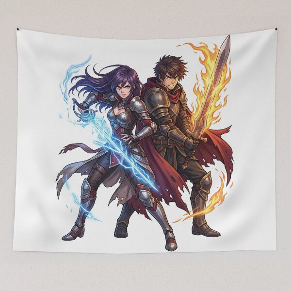 Item preview, Anime Warrior Couple – Fire & Lightning Duo designed and sold by krishna-artdesigns.
