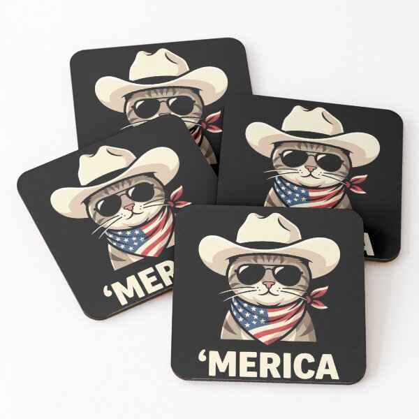 Item preview, Merica Funny Patriotic Cowboy Cat Shirt designed and sold by TeNovaStudio.