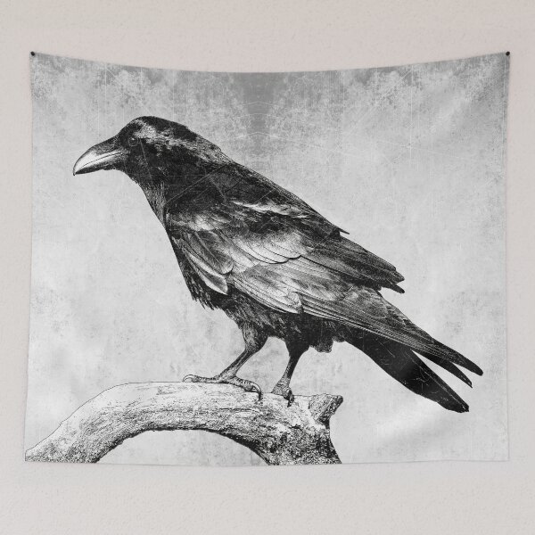 Item preview, Raven Perched Dark Gothic Corvid Natural History Portrait Art designed and sold by Ghoul Enterprises.