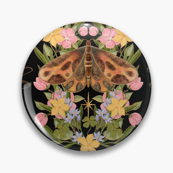 Item preview, Vintage Botanical Moth Pattern On Black Background designed and sold by Grin Katalina Floral Patterns & Cozy Art.