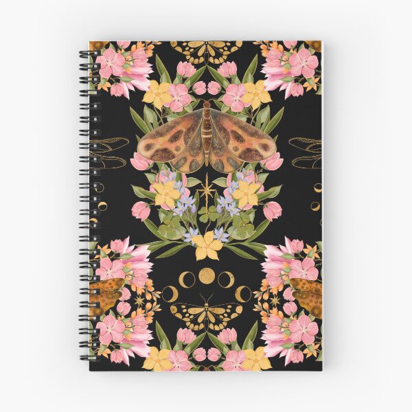 Item preview, Vintage Botanical Moth Pattern On Black Background designed and sold by Grin Katalina Floral Patterns & Cozy Art.
