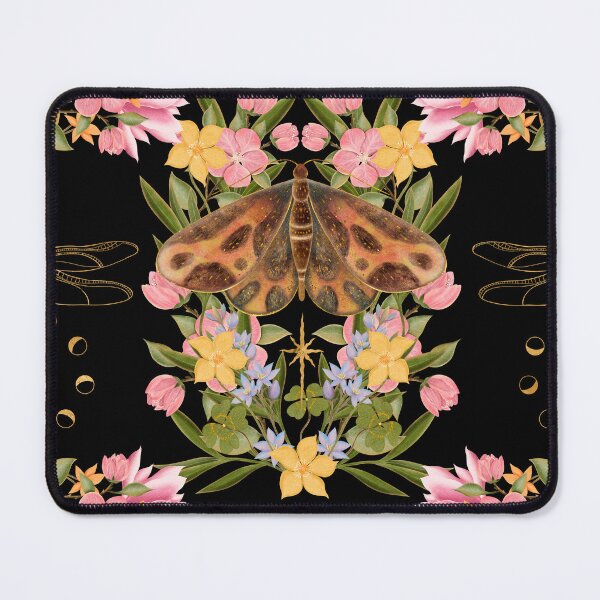 Item preview, Vintage Botanical Moth Pattern On Black Background designed and sold by Grin Katalina Floral Patterns & Cozy Art.