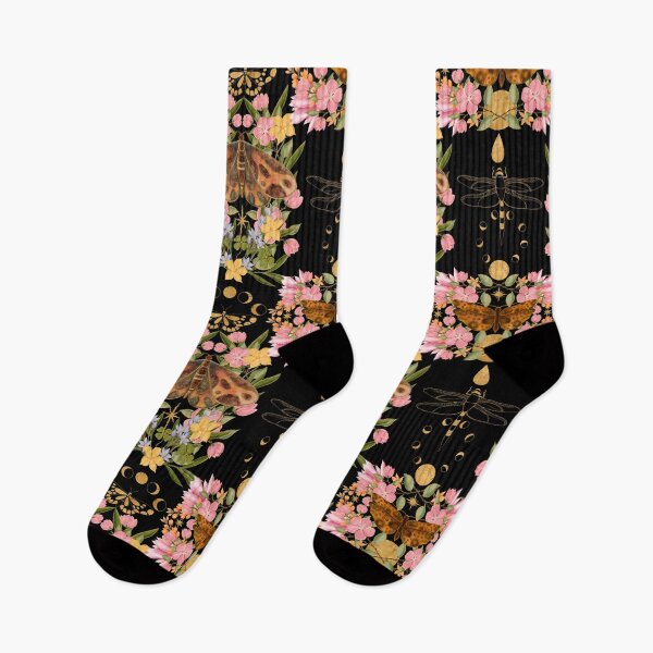 Item preview, Vintage Botanical Moth Pattern On Black Background designed and sold by Grin Katalina Floral Patterns & Cozy Art.