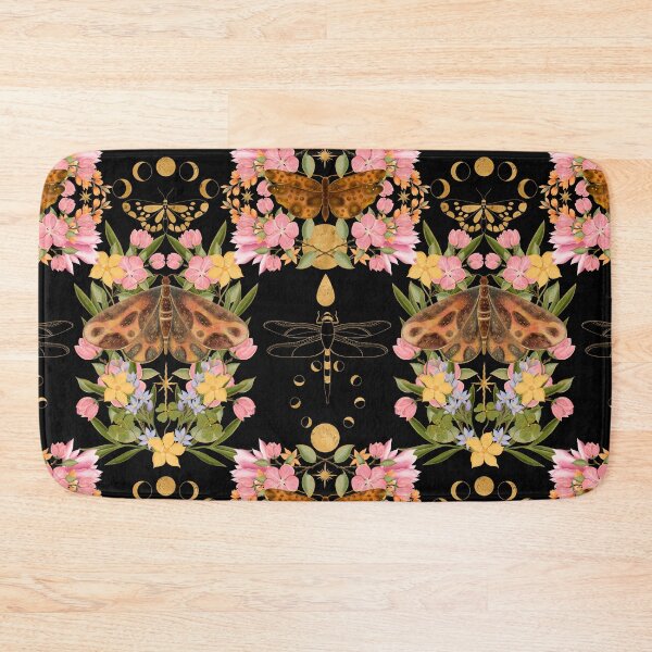 Item preview, Vintage Botanical Moth Pattern On Black Background designed and sold by Grin Katalina Floral Patterns & Cozy Art.