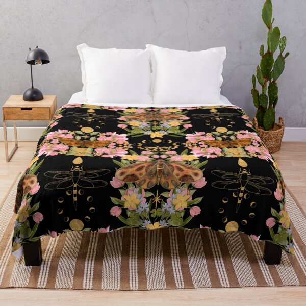 Item preview, Vintage Botanical Moth Pattern On Black Background designed and sold by Grin Katalina Floral Patterns & Cozy Art.