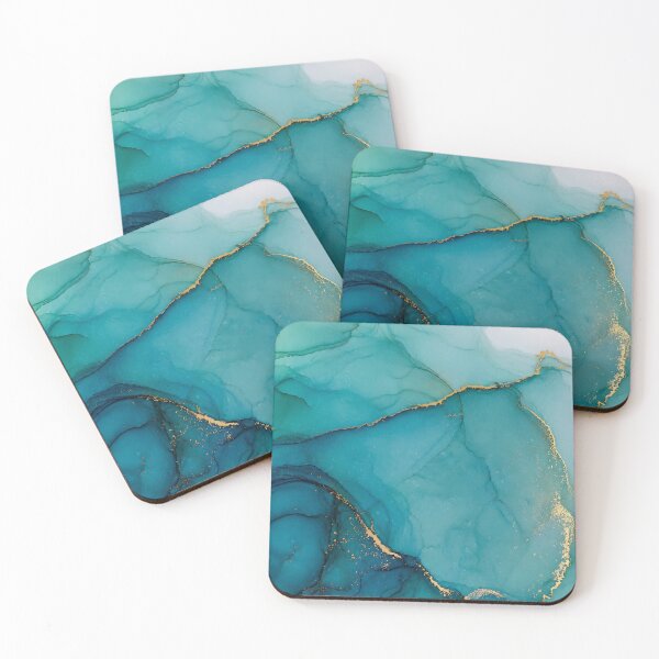 Item preview, Original Alcohol Ink Art Ocean Blue – Turquoise and Gold Abstract Wall Art designed and sold by PourtionOfArt.