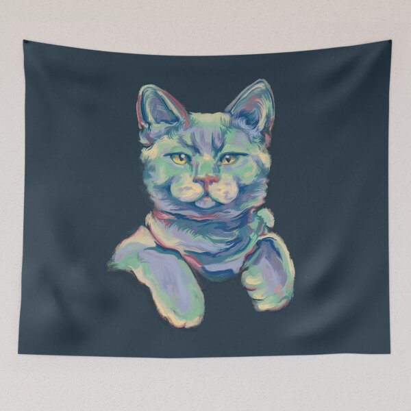 Item preview, Chartreux cat painting with pastel colors designed and sold by NadiaChevrel.