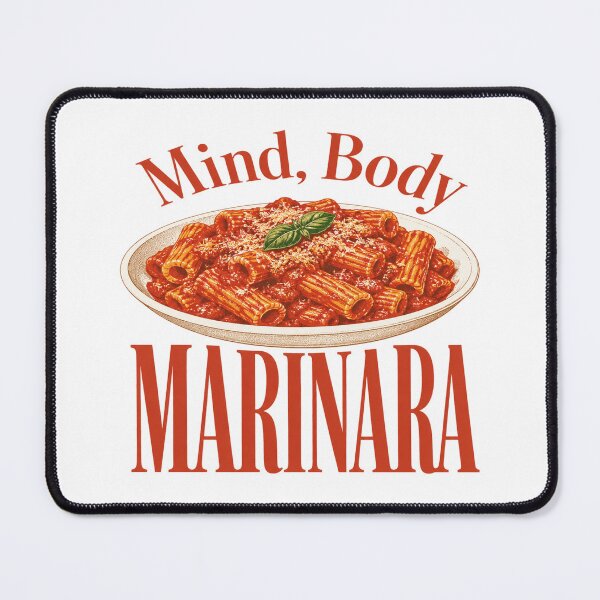 Item preview, Mind Body Marinara Retro Pasta Food Humor designed and sold by POD DYNASTY | Original Print On Demand T-Shirt Graphics.