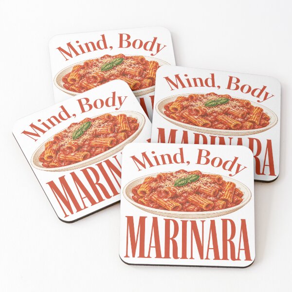 Item preview, Mind Body Marinara Retro Pasta Food Humor designed and sold by POD DYNASTY | Original Print On Demand T-Shirt Graphics.