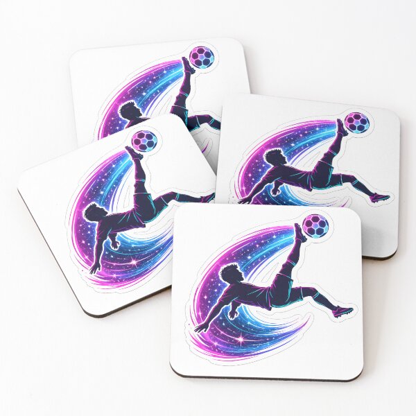 Item preview, Cosmic Bicycle Kick Soccer Sticker – Neon Galaxy Football Player Die-Cut Design designed and sold by naruto4925.