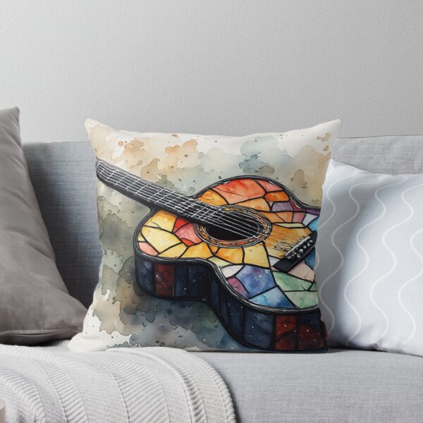Aperçu de l'œuvre Stained Glass Acoustic Guitar Watercolor Art créée et vendue par Pioneer Spirit Market.