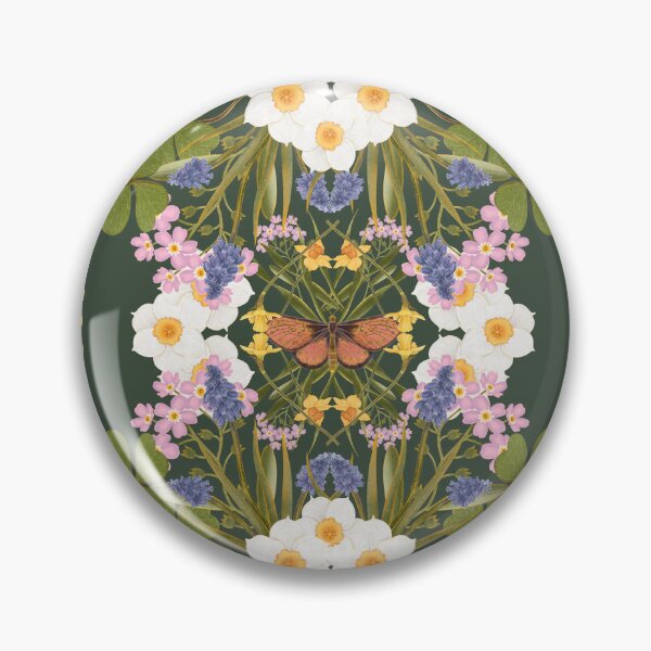 Item preview, Symmetrical White Wildflowers On Dark Green Background designed and sold by Grin Katalina Floral Patterns & Cozy Art.