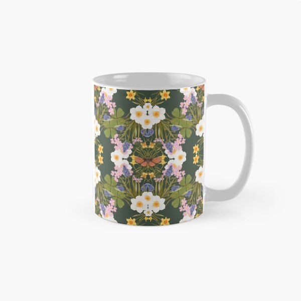 Item preview, Symmetrical White Wildflowers On Dark Green Background designed and sold by Grin Katalina Floral Patterns & Cozy Art.