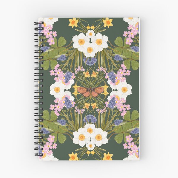 Item preview, Symmetrical White Wildflowers On Dark Green Background designed and sold by Grin Katalina Floral Patterns & Cozy Art.