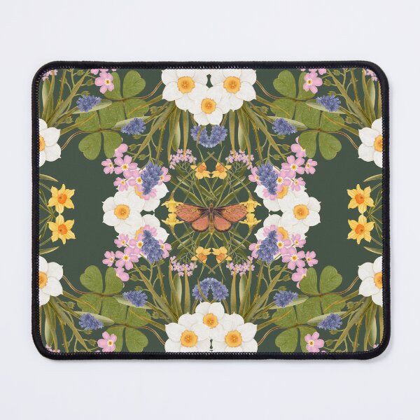Item preview, Symmetrical White Wildflowers On Dark Green Background designed and sold by Grin Katalina Floral Patterns & Cozy Art.