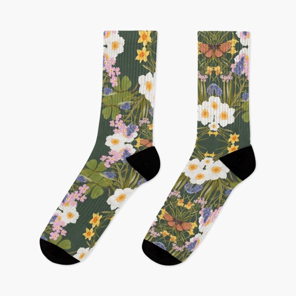 Item preview, Symmetrical White Wildflowers On Dark Green Background designed and sold by Grin Katalina Floral Patterns & Cozy Art.