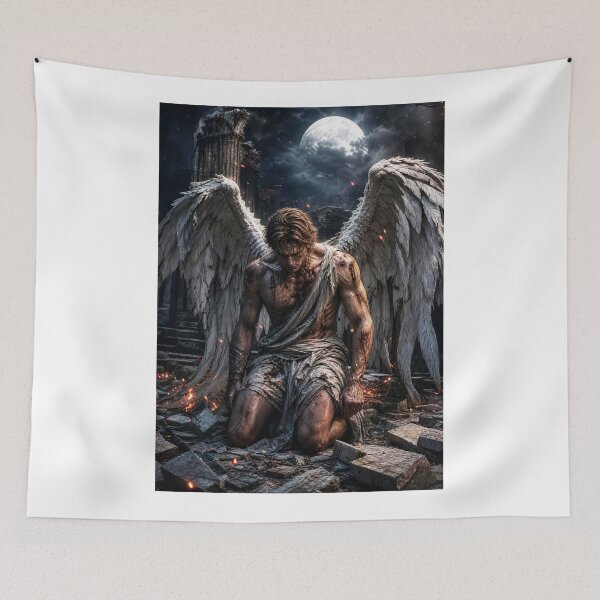 Item preview, The Last Kneeling of Seraphiel | Fallen Angel Fantasy Art Under the Moon designed and sold by Moriarty's Digital Visions.