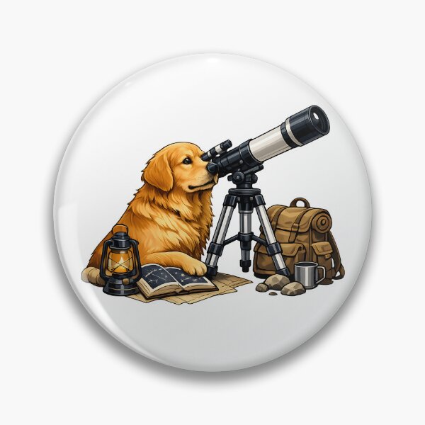 Item preview, Golden Retriever Stargazing with Telescope Illustration designed and sold by builtforyou.