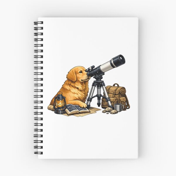 Item preview, Golden Retriever Stargazing with Telescope Illustration designed and sold by builtforyou.