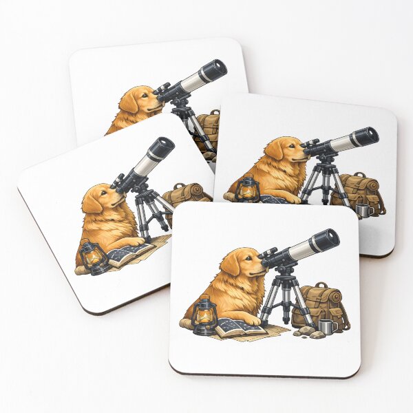 Item preview, Golden Retriever Stargazing with Telescope Illustration designed and sold by builtforyou.