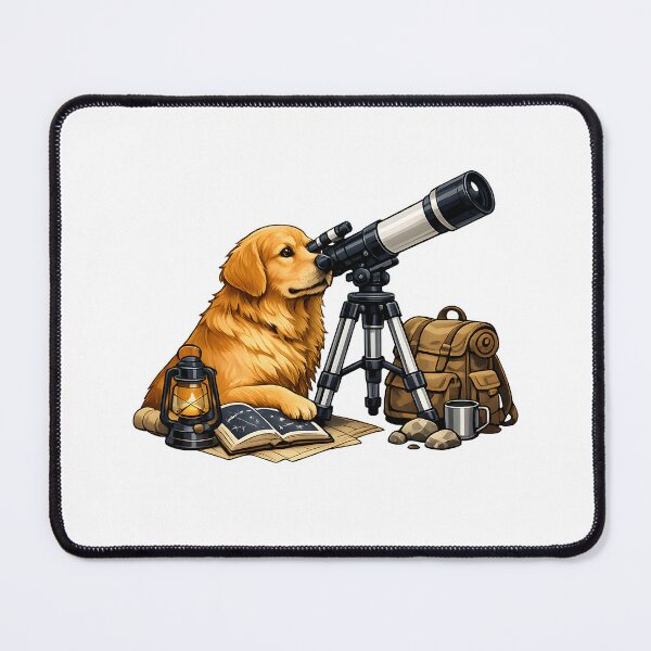 Item preview, Golden Retriever Stargazing with Telescope Illustration designed and sold by builtforyou.
