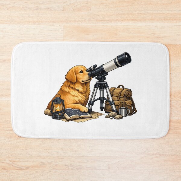 Item preview, Golden Retriever Stargazing with Telescope Illustration designed and sold by builtforyou.