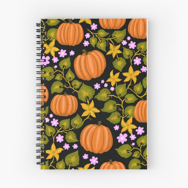 Item preview, Bright orange pumpkins with colorful leaves and blossoms designed and sold by Sonja Birkelbach.