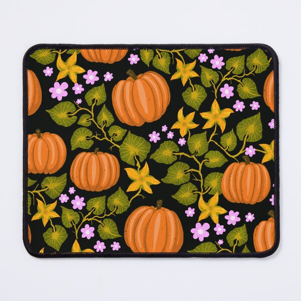 Item preview, Bright orange pumpkins with colorful leaves and blossoms designed and sold by Sonja Birkelbach.