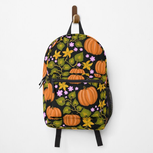 Item preview, Bright orange pumpkins with colorful leaves and blossoms designed and sold by Sonja Birkelbach.