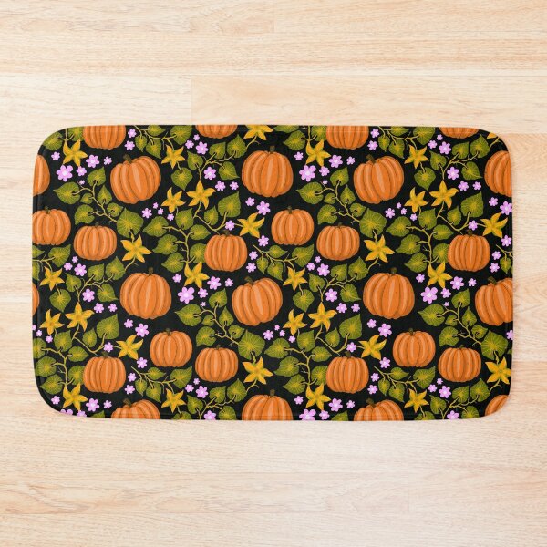 Item preview, Bright orange pumpkins with colorful leaves and blossoms designed and sold by Sonja Birkelbach.