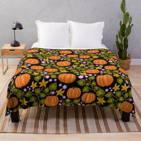 Item preview, Bright orange pumpkins with colorful leaves and blossoms designed and sold by Sonja Birkelbach.