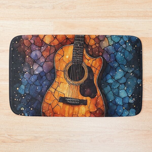 Item preview, Stained Glass Acoustic Guitar on Starry Background designed and sold by Pioneer Spirit Market.