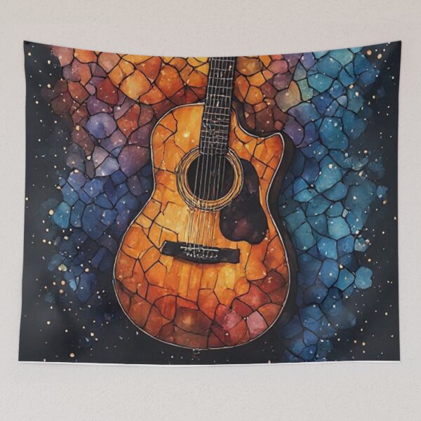 Item preview, Stained Glass Acoustic Guitar on Starry Background designed and sold by Pioneer Spirit Market.