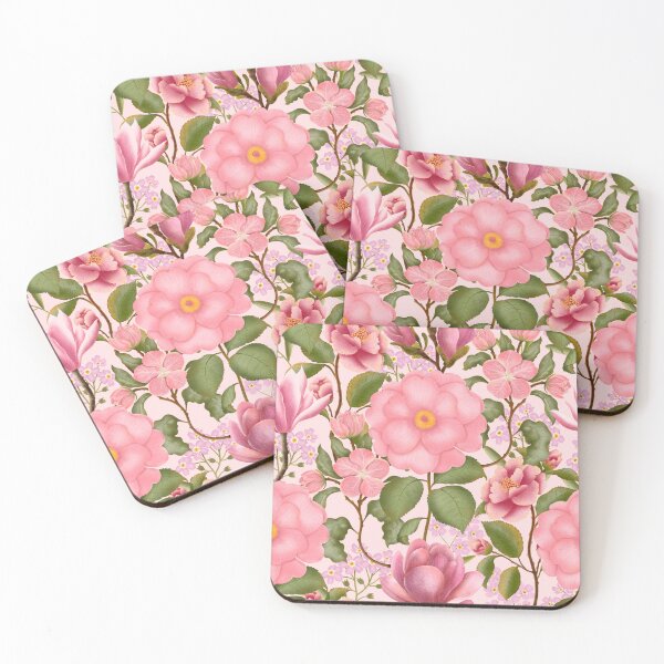 Item preview, Vibrant Pink Floral Seamless Pattern With Leaves designed and sold by Grin Katalina Floral Patterns & Cozy Art.