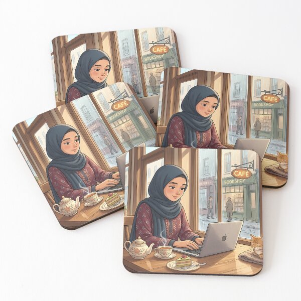 Item preview, Cozy Cafe Day: Cute Hijab Girl Working with Cat - Anime Aesthetic designed and sold by hakikatm.